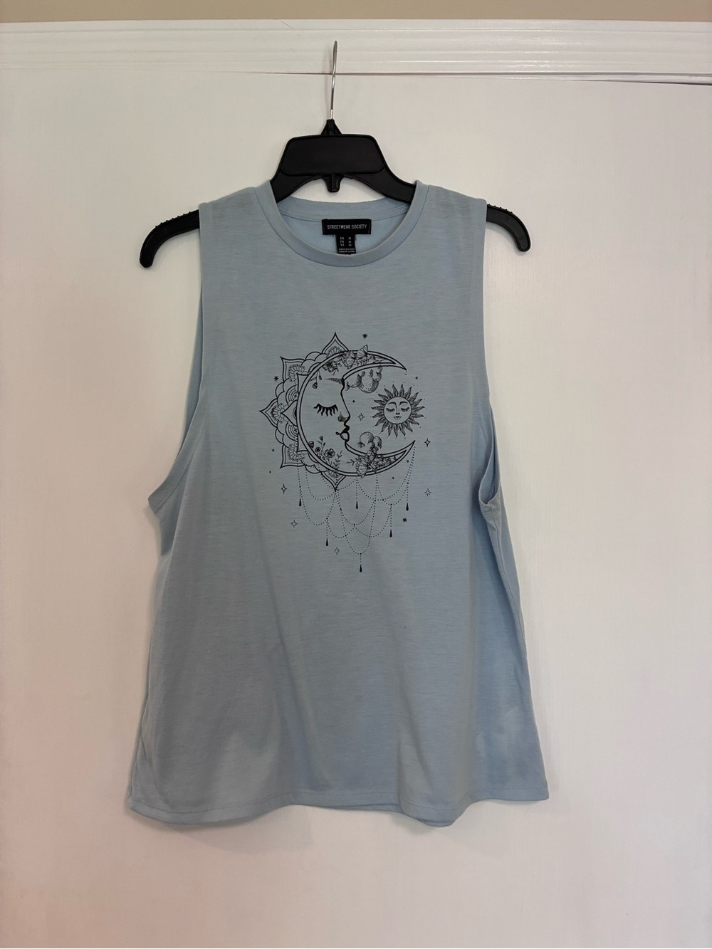 Moon & Sun Graphic Muscle Tank - Light Blue